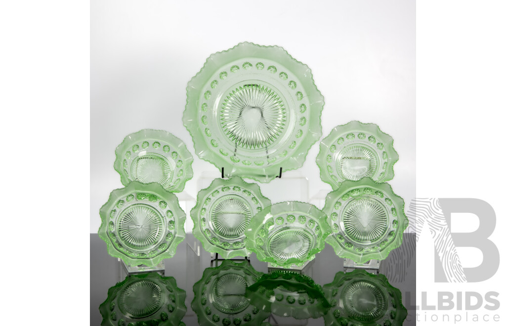 Vintage Seven Piece Green Glass Dessert Set