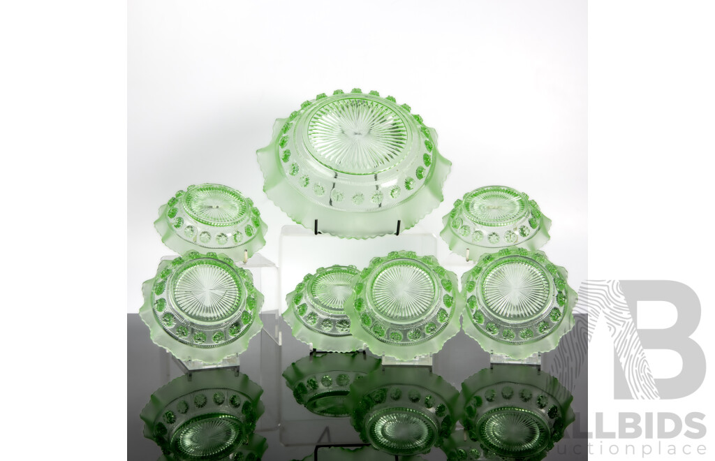 Vintage Seven Piece Green Glass Dessert Set
