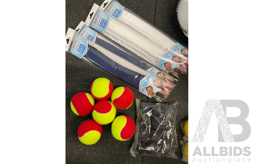 Collection of Various Sports Equipment for Tennis, Table Tennis, Volleyball, Basketball, Soccer, Including Various Balls, Tennis Rotor Spin and More - Lot of 59