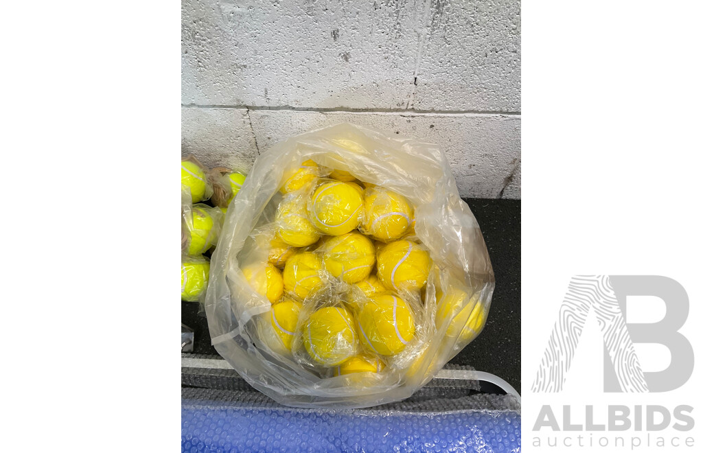 Collection of Sports Equipment for Tenis, Including Court Dry Roller, Tennis Racquets, Trainning Balls and More - Lot of 124