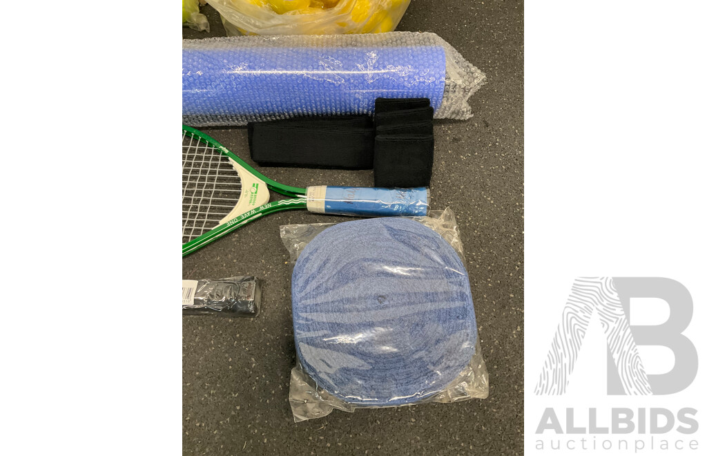 Collection of Sports Equipment for Tenis, Including Court Dry Roller, Tennis Racquets, Trainning Balls and More - Lot of 124