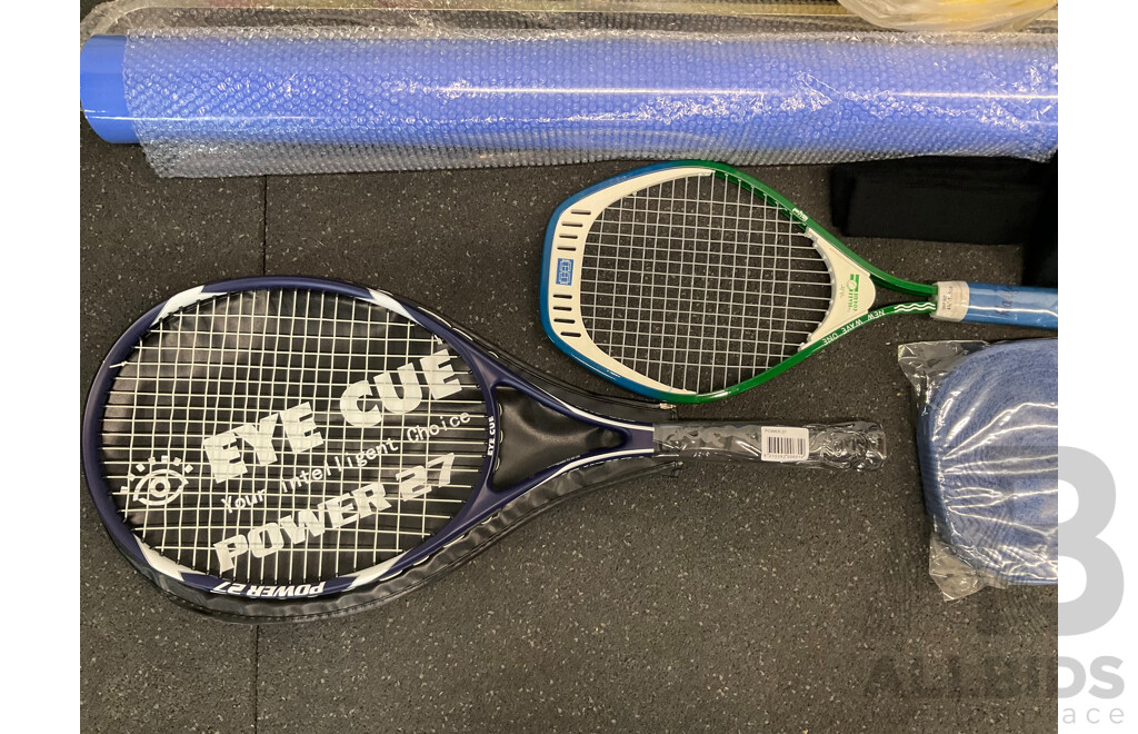 Collection of Sports Equipment for Tenis, Including Court Dry Roller, Tennis Racquets, Trainning Balls and More - Lot of 124