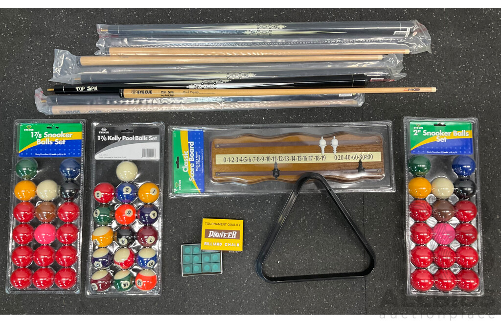 Assorted Billiard Equipment, Including Top Spin Nick Varner Cue (6x) and More - Lot of 13