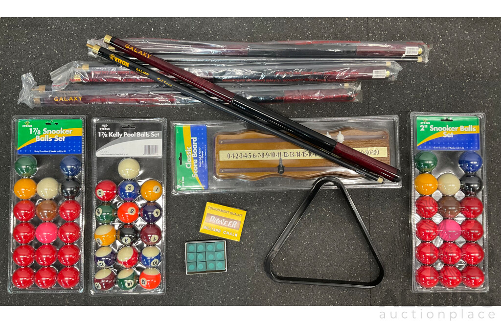 Assorted Billiard Equipment, Including Galaxy Nick Varner Cue (6x) and More - Lot of 13