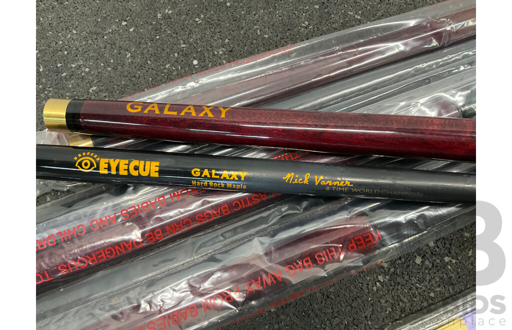 Assorted Billiard Equipment, Including Galaxy Nick Varner Cue (6x) and More  - Lot of 13