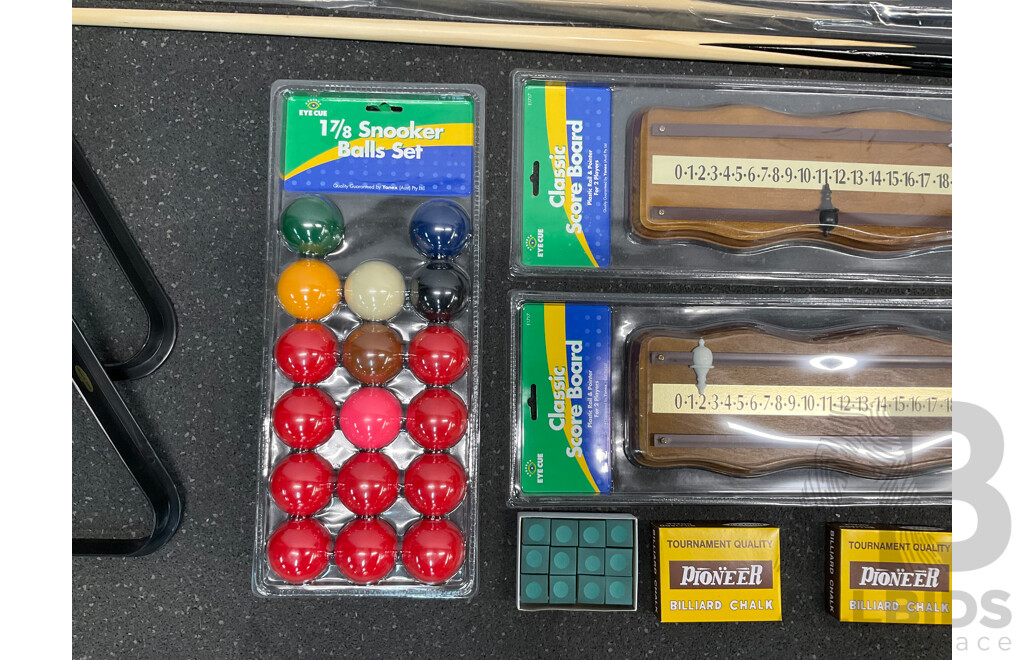 Assorted Billiard Equipment, Including One Piece Cue (x8) and More  - Lot of 16