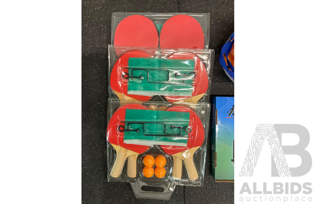 Collection of Various Sports Equipment for Table Tennis, Basketball, Soccer, Netball and Squash- Lot of 24