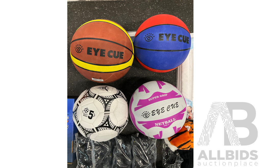 Collection of Various Sports Equipment for Table Tennis, Basketball, Soccer, Netball and Squash- Lot of 24