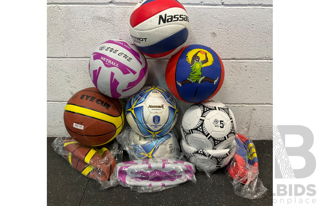Collection of Various Sports Equipment for Tenis, Table Tenis, Volleyball, Basketball, Soccer, , Including Various Balls, Tennis Rotor Spin and More - Lot of 70