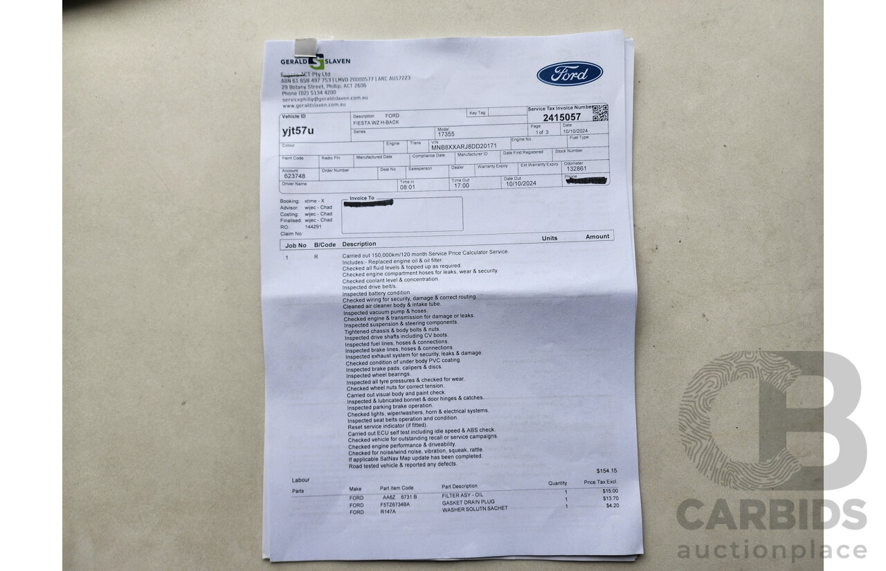 12/2013 Ford Fiesta Zetec WT 5d Hatchback Blue 1.6L