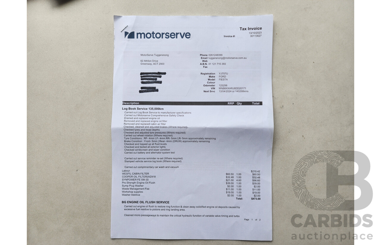 12/2013 Ford Fiesta Zetec WT 5d Hatchback Blue 1.6L