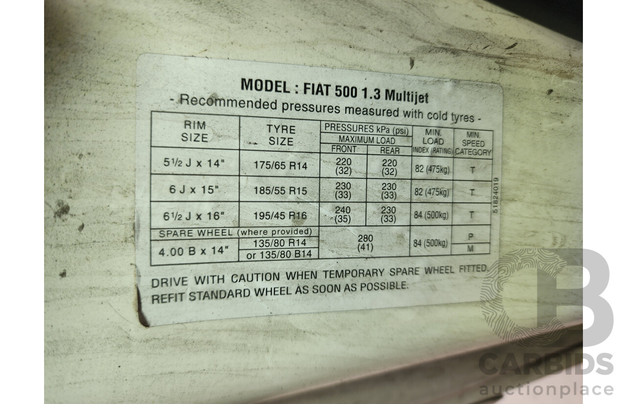 1/2009 Fiat 500 POP  3d Hatchback White 1.2L