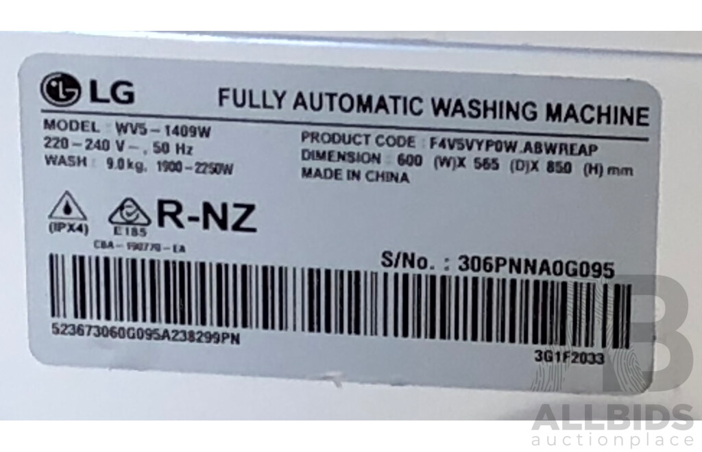 LG ThinQ Direct Drive 9.0 Kg Front Loader Washing Machine