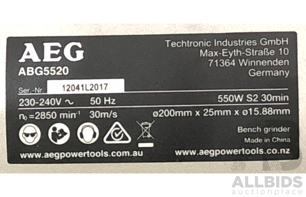 AEG 200mm Electric Bench Grinder
