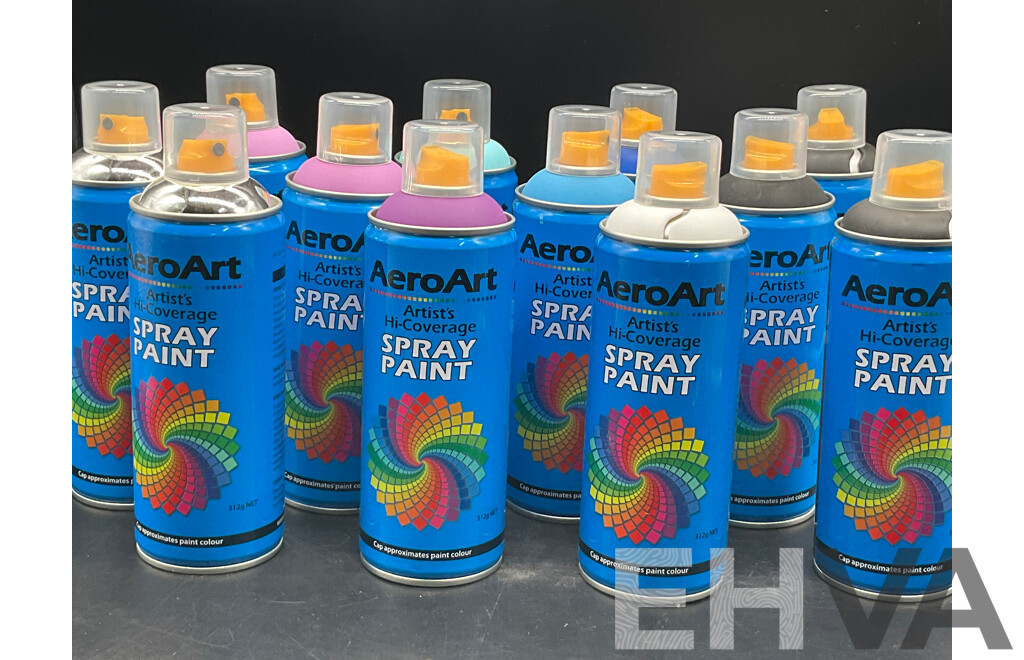 AERO ART Aerosol Spray Paint 312g - Assorted Colors - Lot of 12