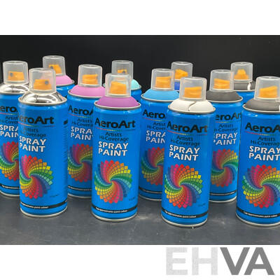 AERO ART Aerosol Spray Paint 312g - Assorted Colors - Lot of 12