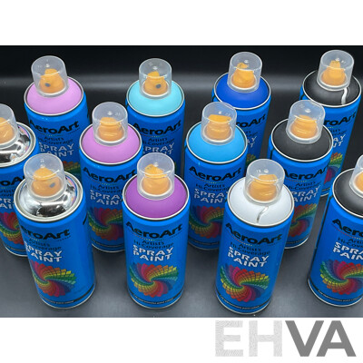 AERO ART Aerosol Spray Paint 312g - Assorted Colors - Lot of 12