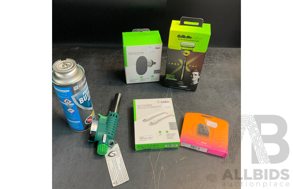 Belkin Magnetic Car Vent Mount & USB-C with Lightning Connector & Gillette  Labs Pat Cummins Razor & IPhone 2022 Camera Armour & Butane Torch & Gas Bottle