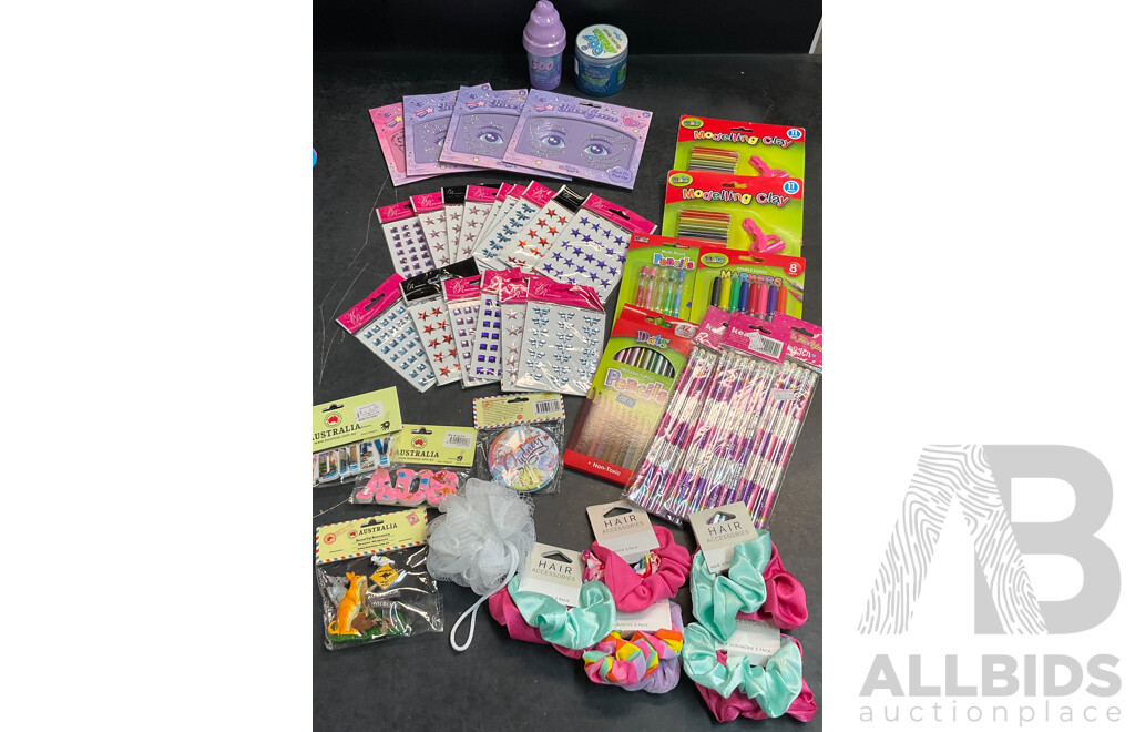 Assorted Household Items - Stickers, Pencils, Hair Scrunchies, Toys, and More