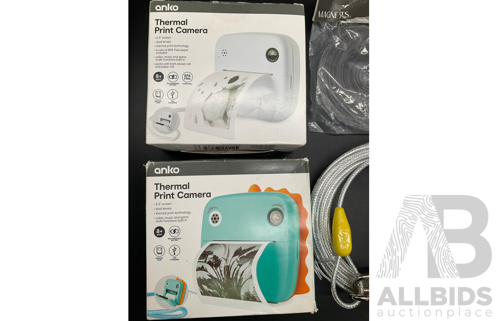 ORAL-B White Strips, WHITE GLO Teeth Whitening Kit, ANKO Thermal Print Cameras, Magnet Strip and Wire Cable - Lot of 6