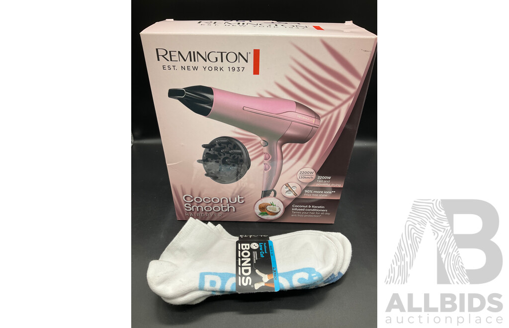 REMINGTON Hairdryer and BONDS Socks (Size 11-14)  - Lot of 2