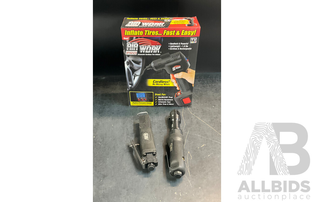 Airwork Automatic Cordless Tire Inflator & Full Boar 3/8 Air Ratchet Wrench &  Full Boar Air Cutting Saw