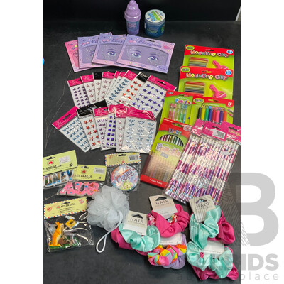Assorted Household Items - Stickers, Pencils, Hair Scrunchies, Toys, and More