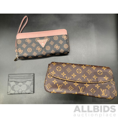 Clutch Branded LOUIS VUITTON, ID Card Case Branded COACH and Wallet Branded GUESS - Lot of 3
