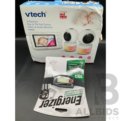 VTECH Video & Audio Monitor and ENERGIZER 180 Lumens Rechargable Headlamp - Lot of 2