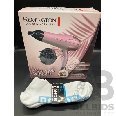REMINGTON Hairdryer and BONDS Socks (Size 11-14)  - Lot of 2