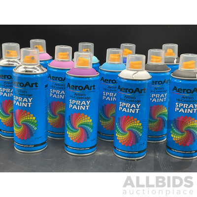 AERO ART Aerosol Spray Paint 312g - Assorted Colors - Lot of 12