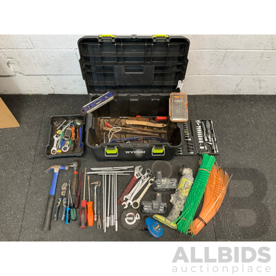 RYOBI 18V ONE+ Angle Grinder with 2 Batteries, Assorted Tools in RYOBI Box