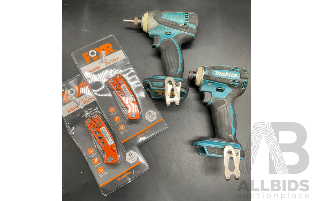 MAKITA 18V Impact Driver (DTD172) Skin Only  and (DTD146) Skin Only, FOXR 11in1 Kinefe Multi Tool (x2) - Lot of 4