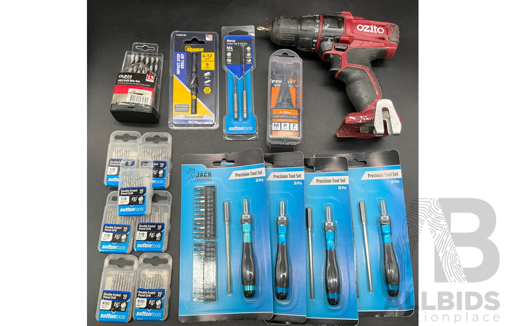 OZITO 18V Drill Driver and Assorted Tools and Accessories - Lot of 16