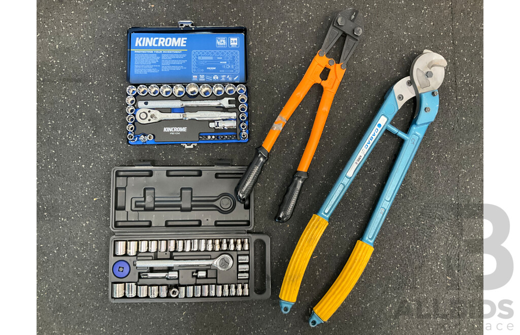 KINCROME Socket Set, CRAFTRIGHT Socket Set, Bolt Cutter and CABAC KME-2 Cable Cutter - Lot of 4