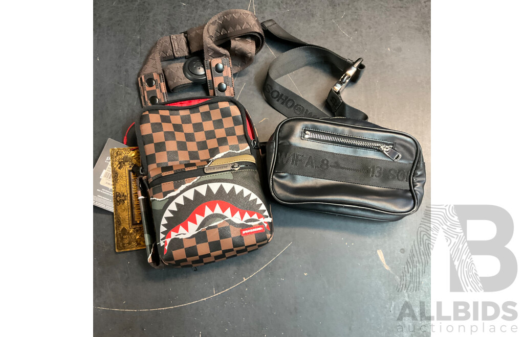 Sprayground Tear It Up Camo Sling Bag & H&M Bum Bag - Lot of 2