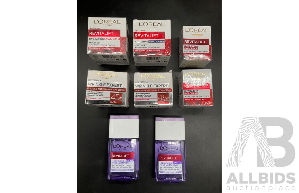 L'OREAL Paris Skincare Products From the Wrinkle Expert and Revitalift Lines - Lot of 8