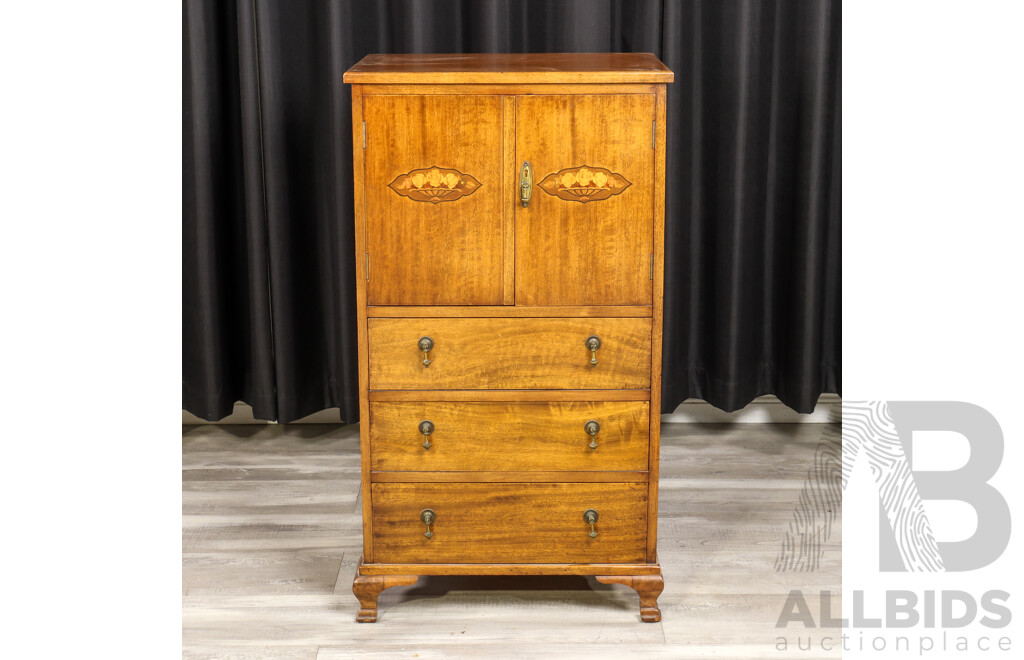 Lated Edwardian Three Drawer Cabinet with Inlaided Doors