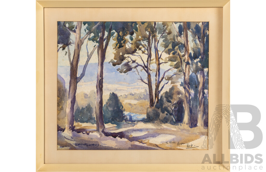 R. Montgomery, (20th Century, Australian), View Between the Gums, Lovely Original Vintage Watercolour, 35 x 40 cm (frame)
