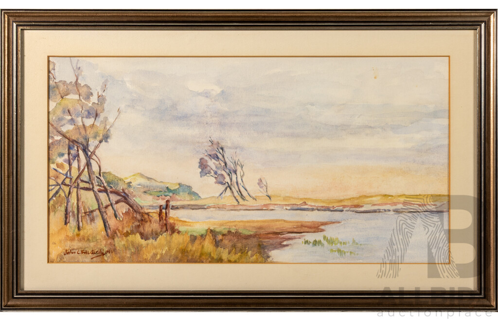 John C. Fitzgerald, (20th Century, Australian), Where the Curlew Calls (1981), Origina Watercolour, 41 x 47 cm (frame)