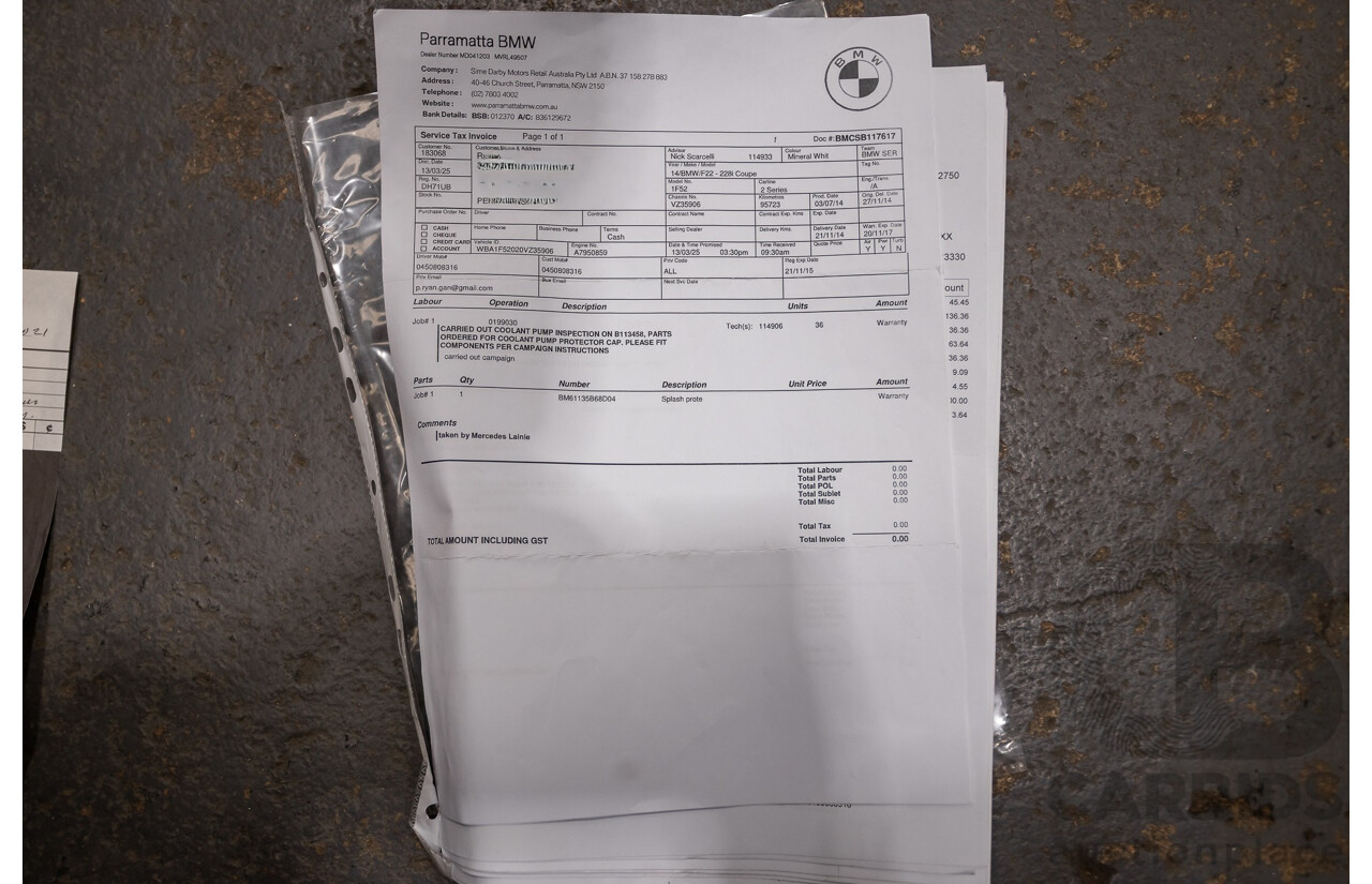 09/2014 BMW 228i M-Sport F22 MY15 2D Coupe Mineral White Turbo 2.0L