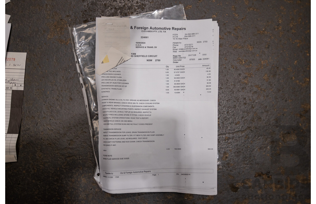 09/2014 BMW 228i M-Sport F22 MY15 2D Coupe Mineral White Turbo 2.0L