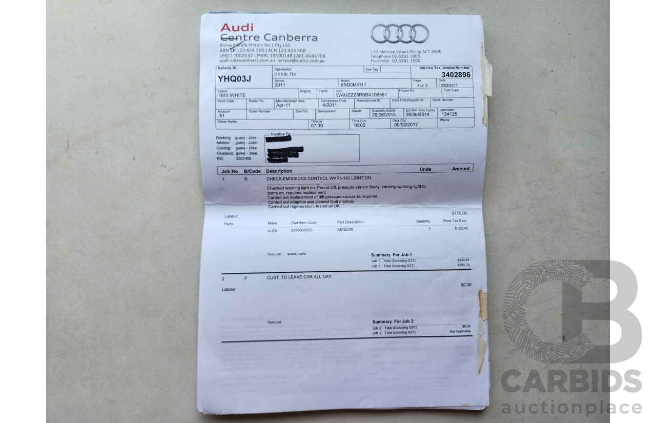 6/2011 Audi Q5 2.0 TDI Quattro 8R MY12 4d Wagon White 2.0L