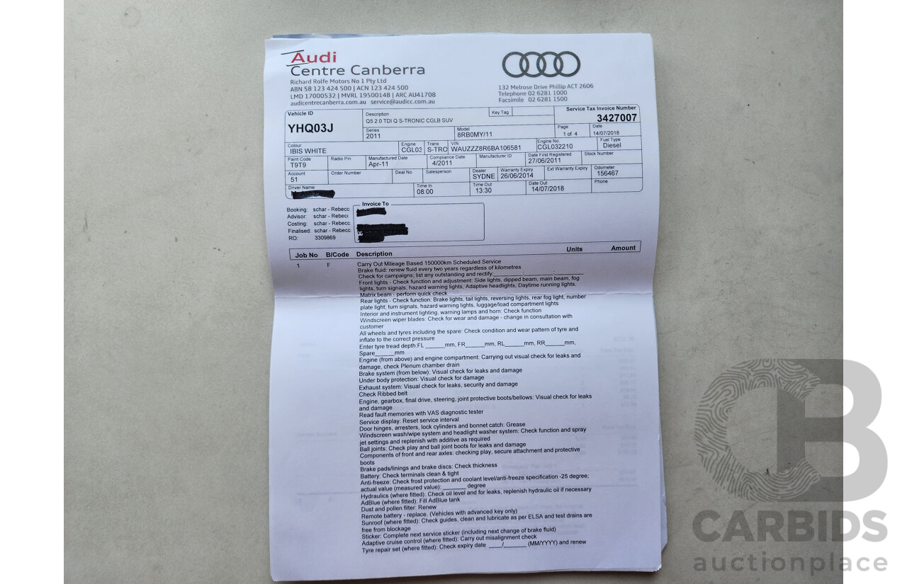 6/2011 Audi Q5 2.0 TDI Quattro 8R MY12 4d Wagon White 2.0L