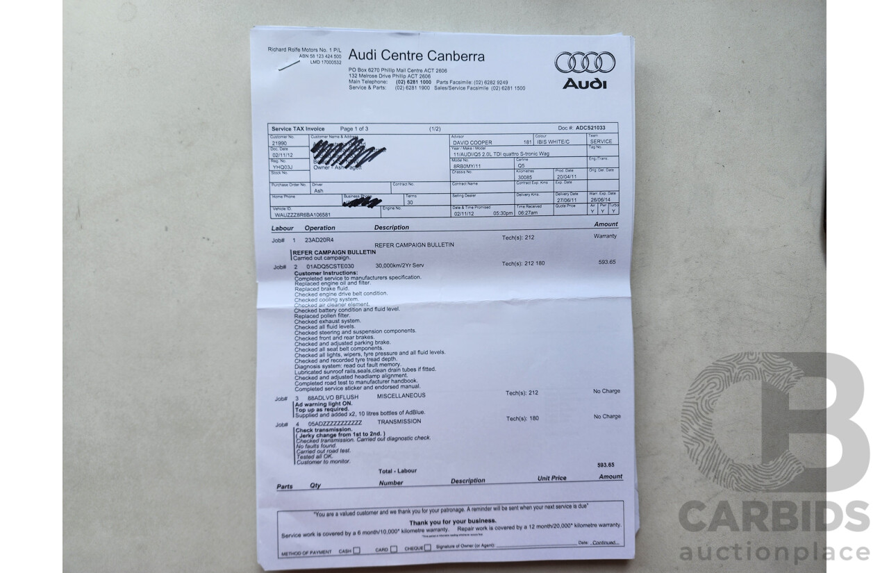 6/2011 Audi Q5 2.0 TDI Quattro 8R MY12 4d Wagon White 2.0L