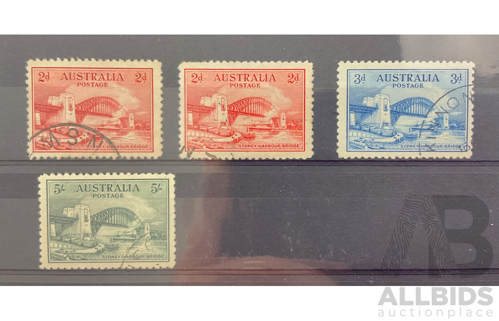 Rare Australian 1932 Sydney Harbour Bridge Set, Never Hinged, Light Cancel on Five Shilling