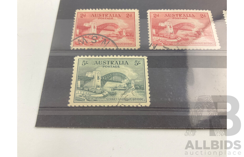 Rare Australian 1932 Sydney Harbour Bridge Set, Never Hinged, Light Cancel on Five Shilling