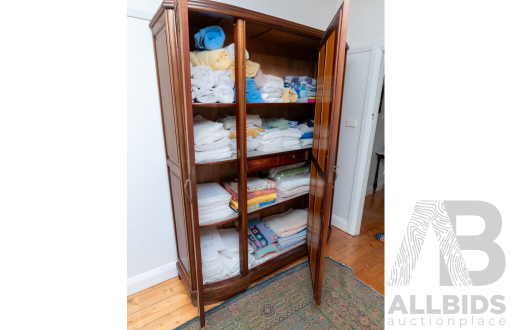Art Deco Oak Three Door Bow Front Wardrobe with Central Mirror