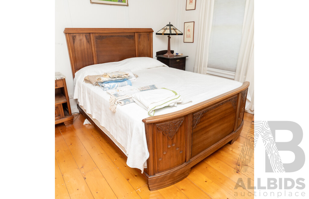 Art Deco Oak Queen Size Bed