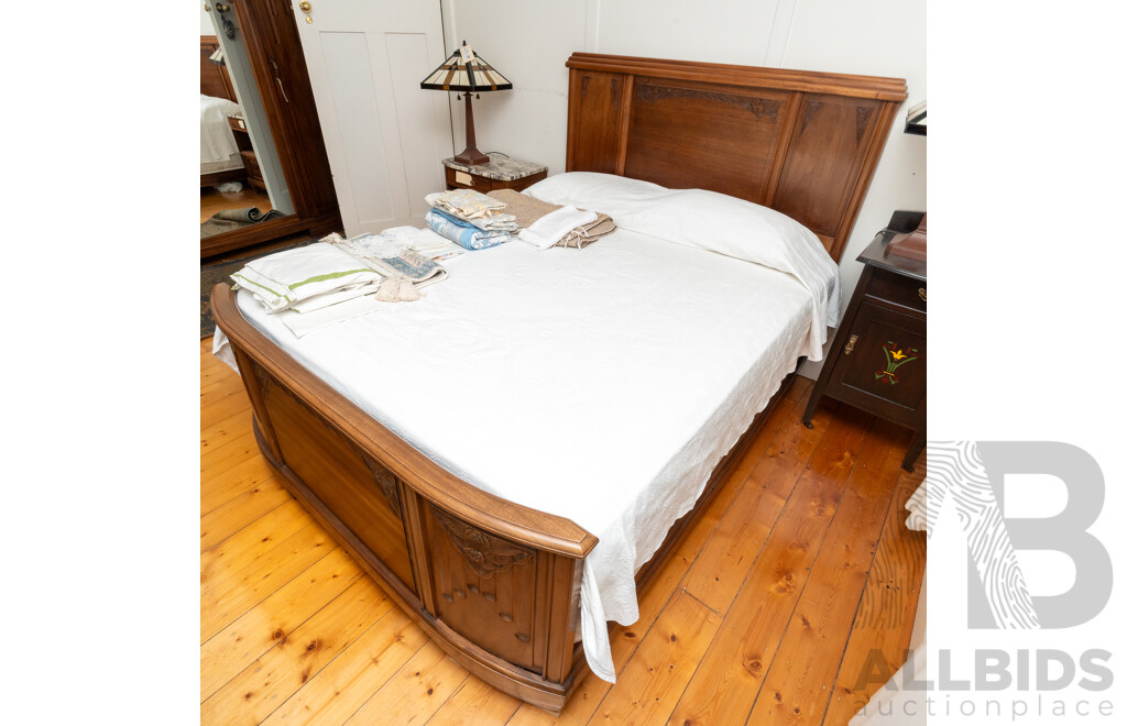 Art Deco Oak Queen Size Bed